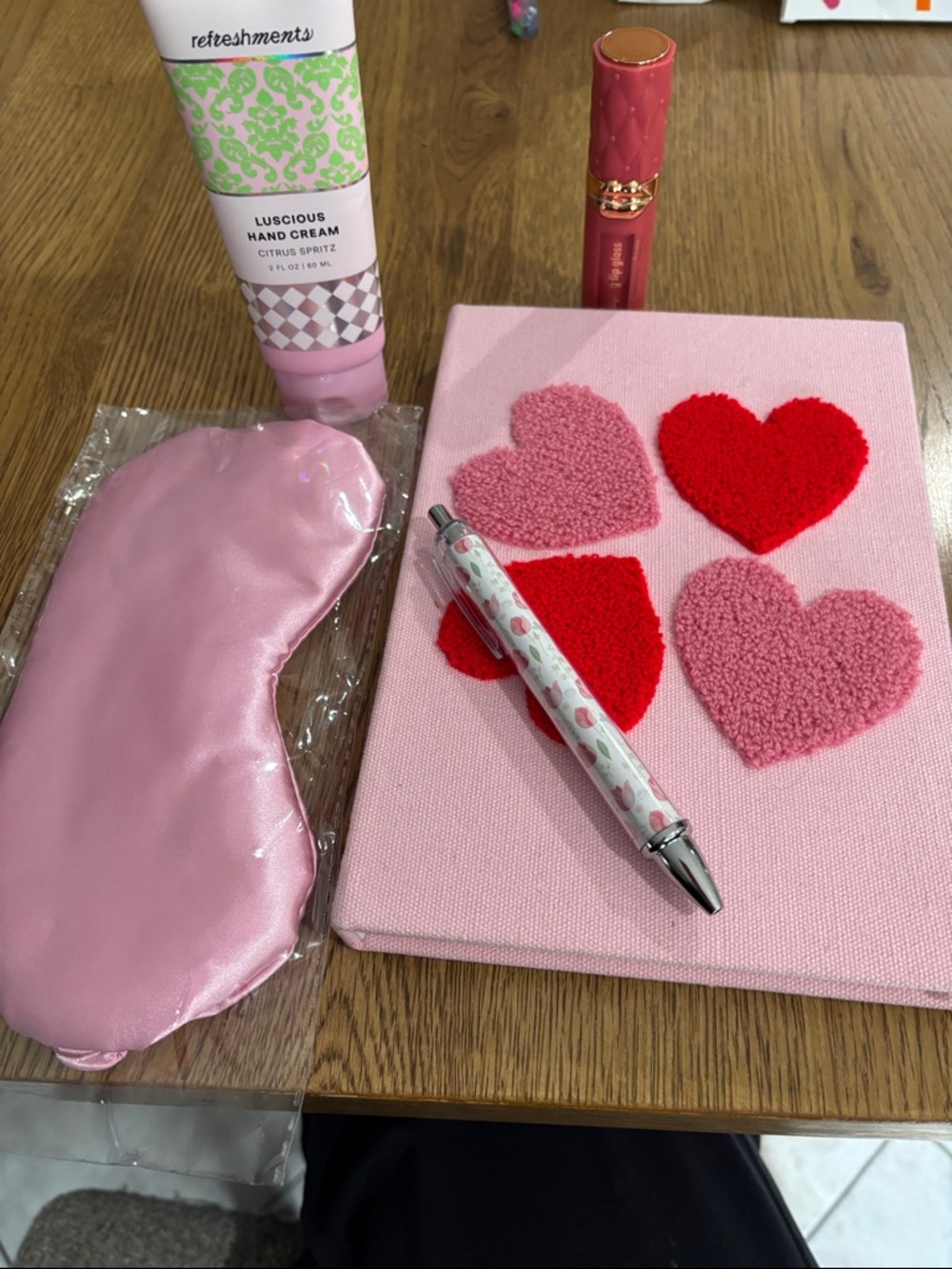 Pink Heart Textured Journal with Pen & Sleep Mask